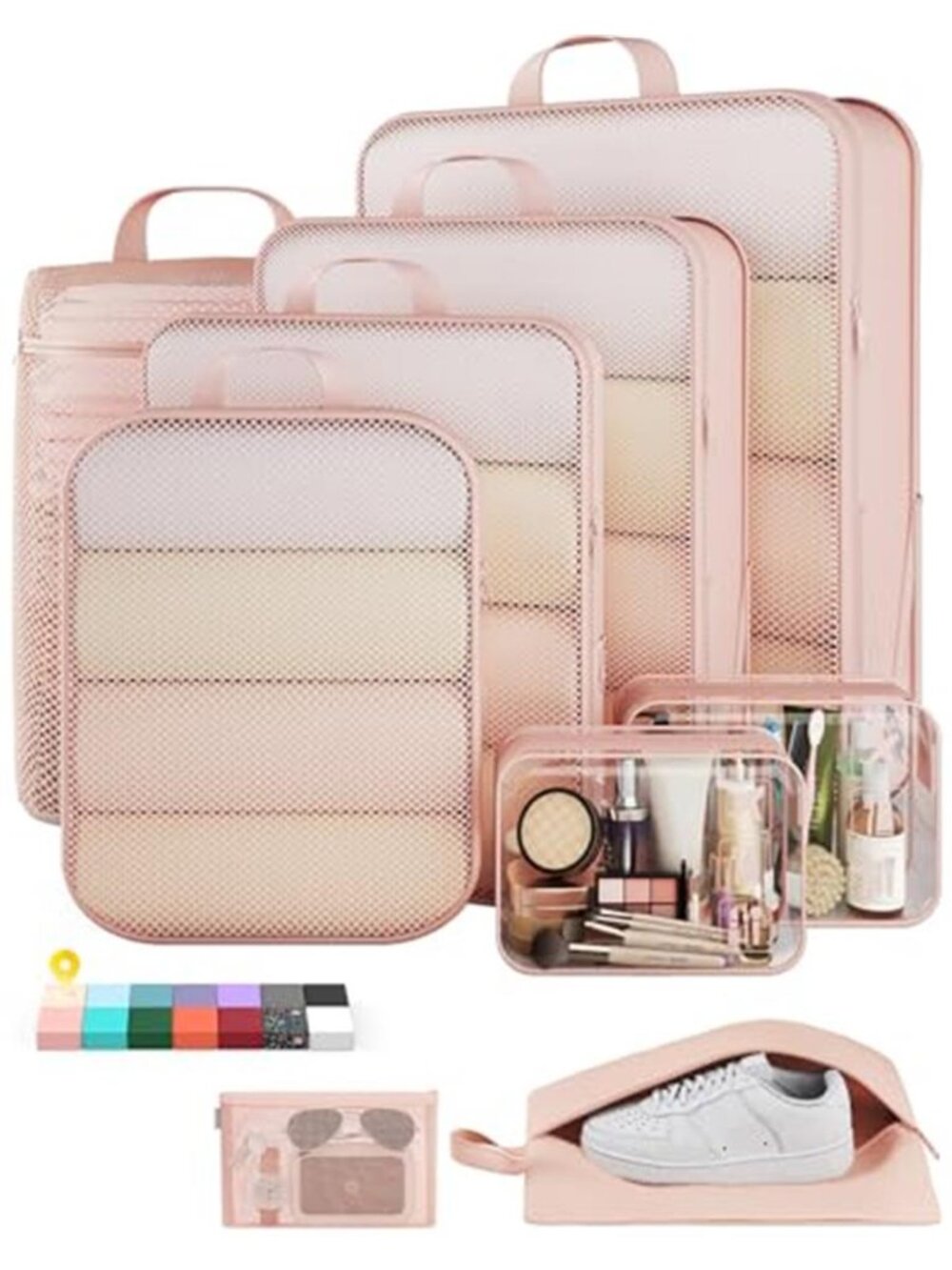 Compression Packing Cubes 9 Piece Travel Organizer Set Beige Luggage Storage Bag